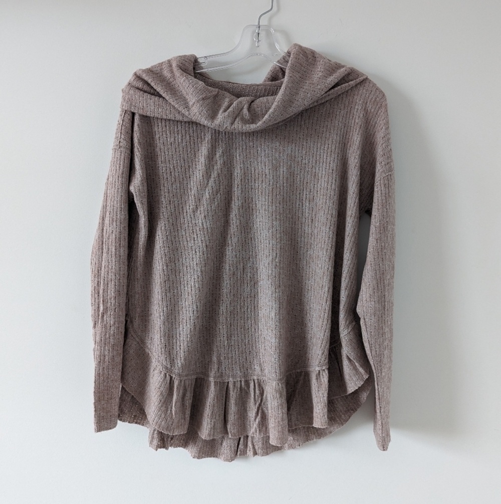 Maeve by Anthropologie Cozy Ruffle Hem Cowl Neck Blouse, X-Small Oversized NEW